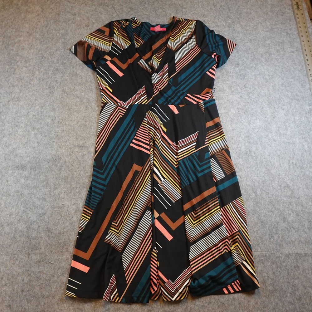 Catherine Malandrino Dress Women Extra Large Blue Black Geometric Short Sleeve